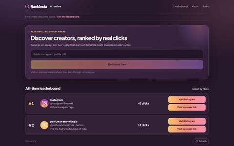 RankInsta - Live Instagram Creator Leaderboard — screenshot