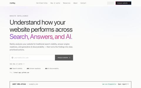 Rankly — Website Audit for SEO, AEO & GEO Visibility — screenshot
