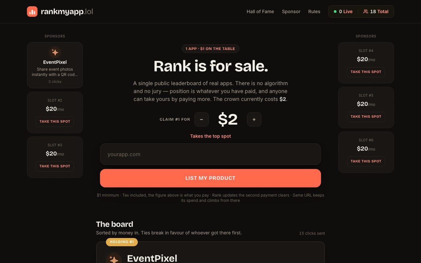 RankMyApp — The paid leaderboard for shipped software. — screenshot