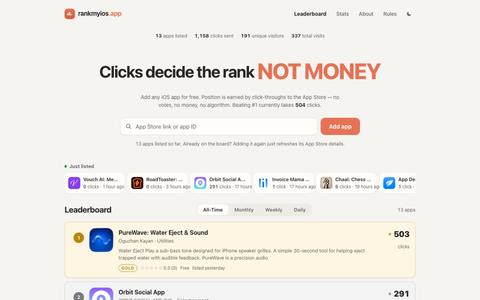 rankmyios.app — the iOS leaderboard ranked by clicks — screenshot