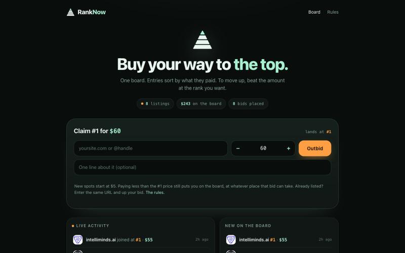 RankNow — buy your way to the top — screenshot