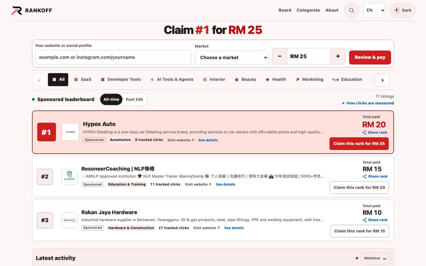 RANKOFF | Pay-to-rank leaderboard, from RM 5 — screenshot
