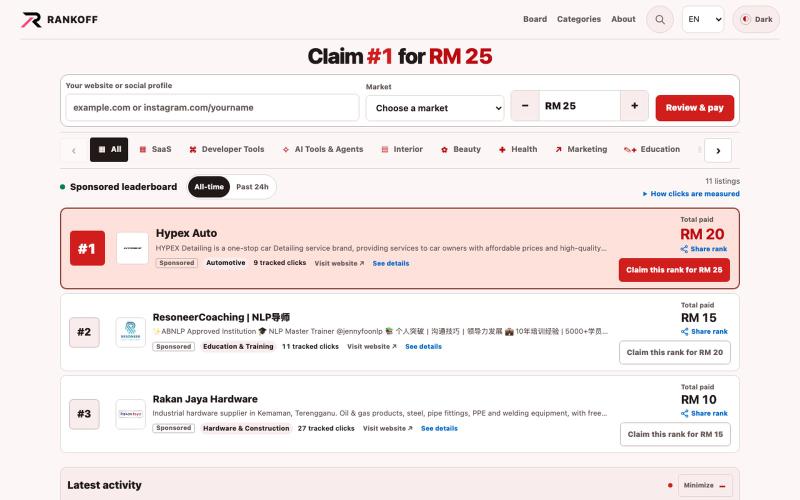 RANKOFF | Pay-to-rank leaderboard, from RM 5 — screenshot