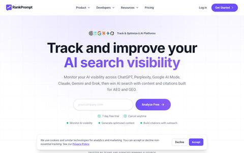 Rank Prompt | AI Search Visibility, AEO & GEO Tracking — screenshot