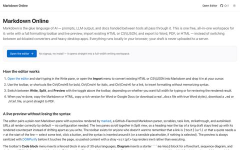 Markdown Online — Free Markdown Editor, Converter & Import Tool — screenshot