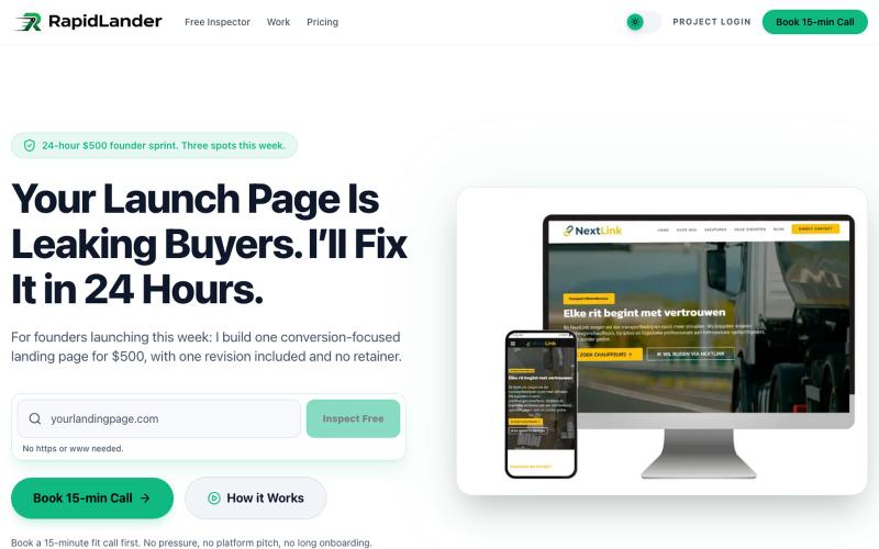RapidLander | Conversion-Focused Landing Page in 24 Hours — screenshot