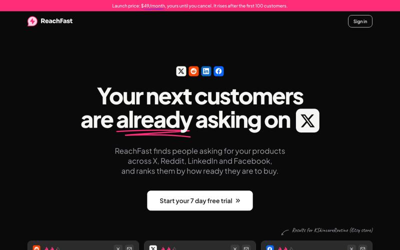 Your next customers are already asking | ReachFast — screenshot