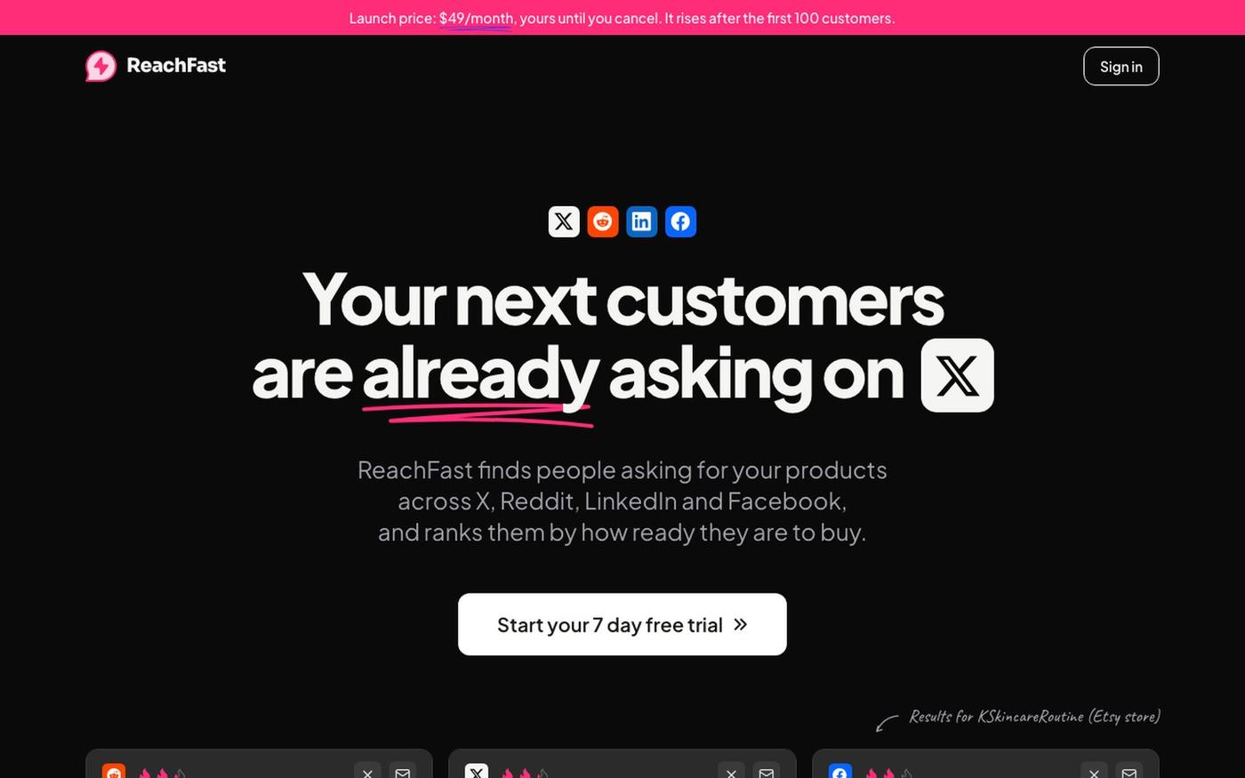 Your next customers are already asking | ReachFast — screenshot