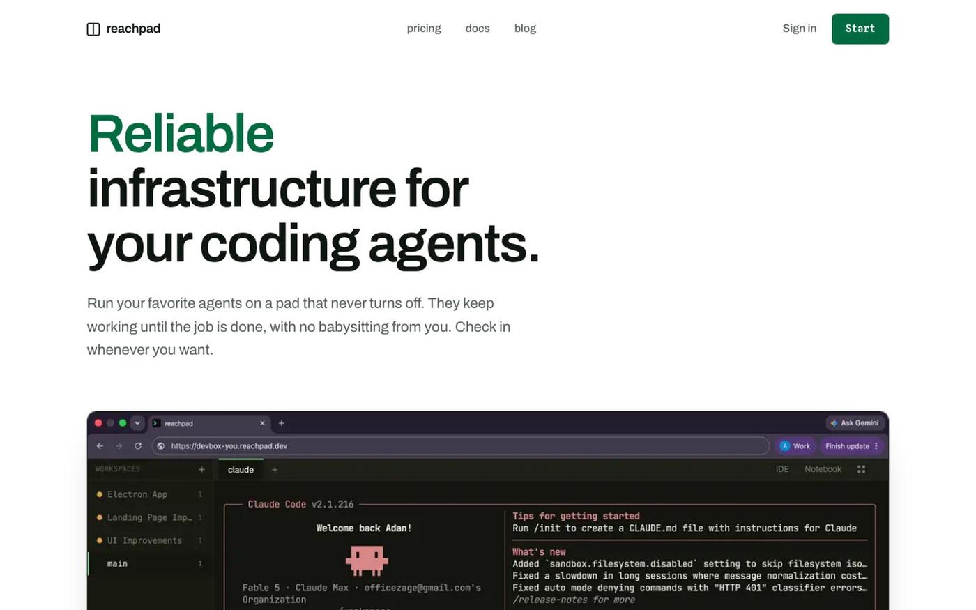 reachpad: infrastructure for your coding agents — screenshot