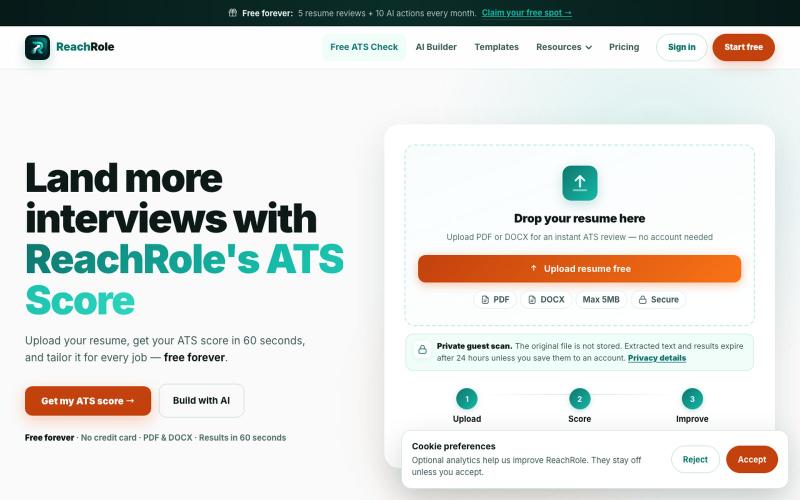 ReachRole — Free ATS Resume Checker | Tailor Resume to Job Description — screenshot