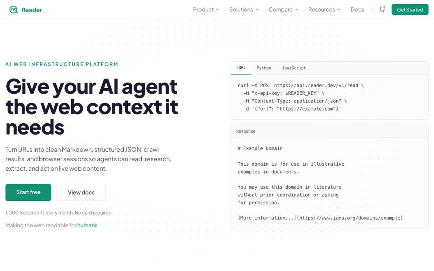 Reader | Web Context API for AI Agents — screenshot