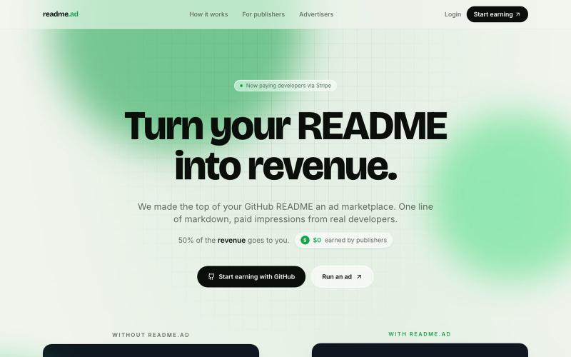 ReadMeAd: Monetize Your GitHub Code — screenshot