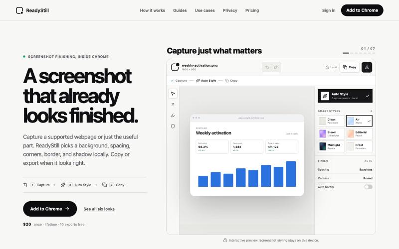 ReadyStill — Chrome Screenshot Editor & Launch Pack — screenshot