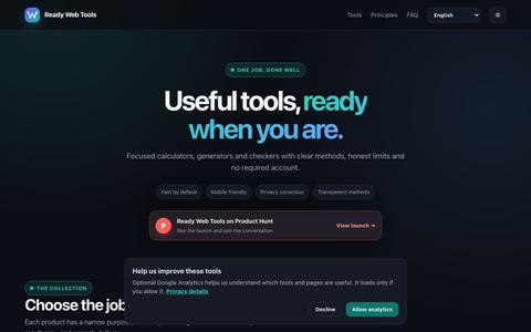 Ready Web Tools — Focused Calculators, Generators & Checkers — screenshot