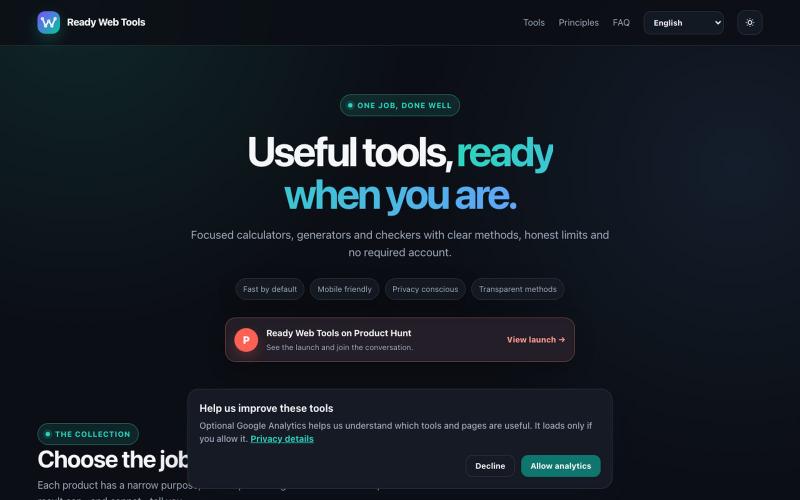 Ready Web Tools — Focused Calculators, Generators & Checkers — screenshot