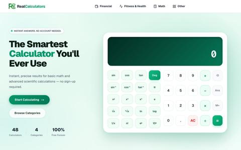 Free Online Calculators for Finance, Health & Math | RealCalculators — screenshot