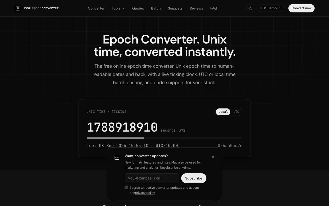 Epoch Time Converter. Unix Timestamp to Date Online. — screenshot