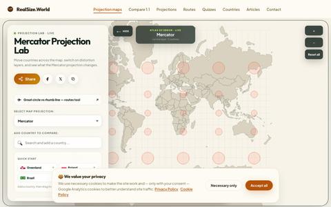 Mercator Projection map | RealSize.World — screenshot