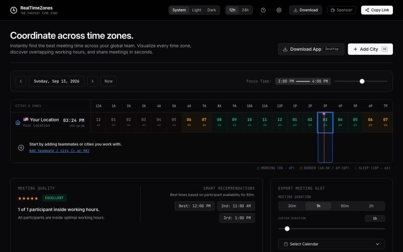 RealTimeZones – Fast Interactive Timezone Visualizer — screenshot