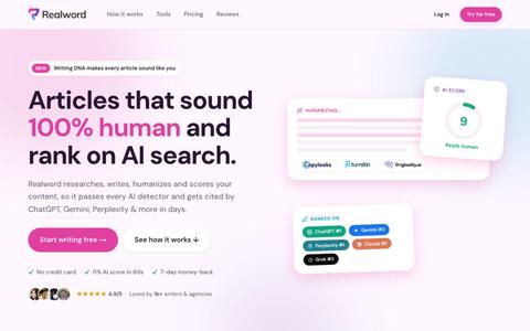 Realword - Articles That Sound 100% Human & Rank on AI Search — screenshot