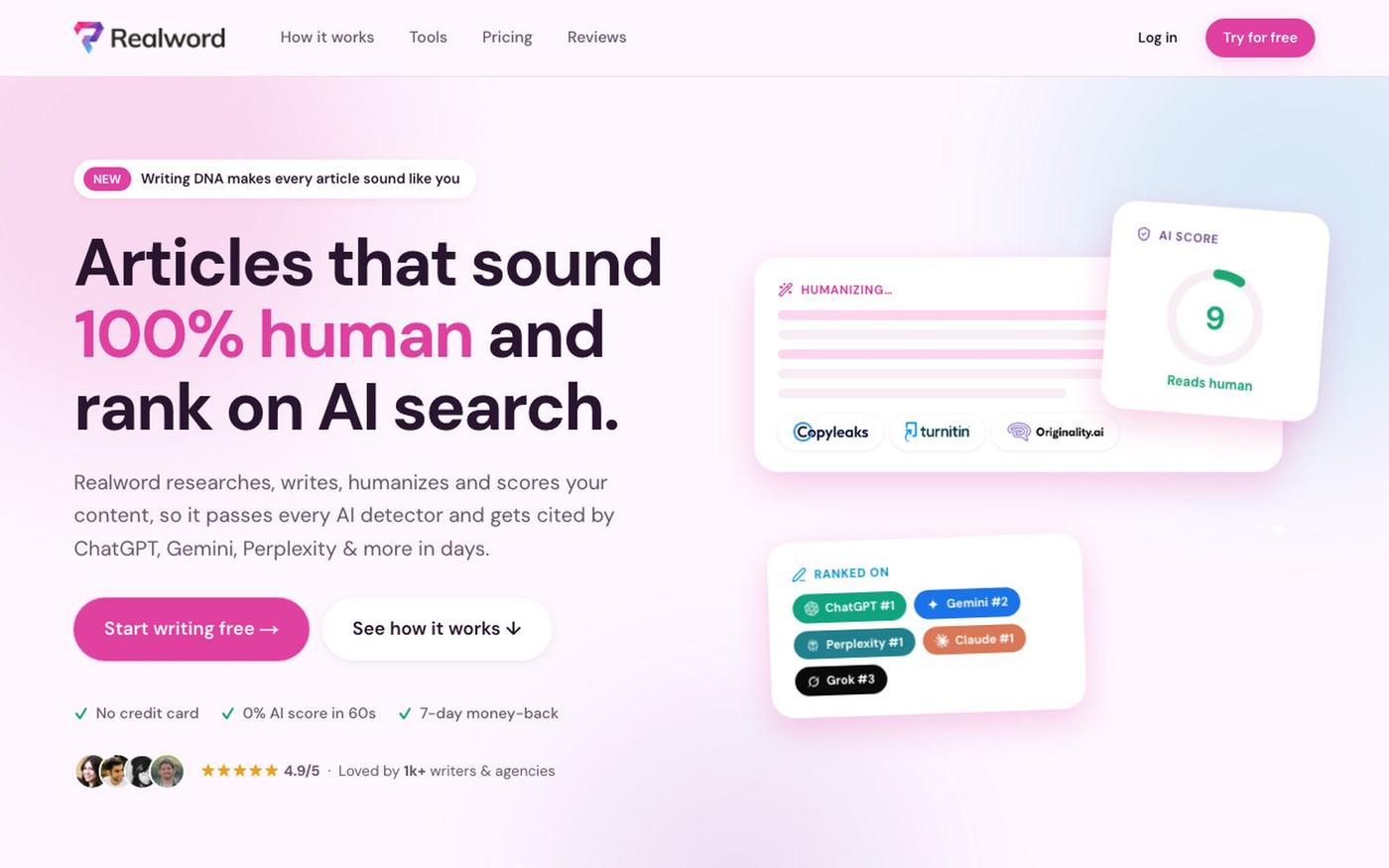 Realword - Articles That Sound 100% Human & Rank on AI Search — screenshot