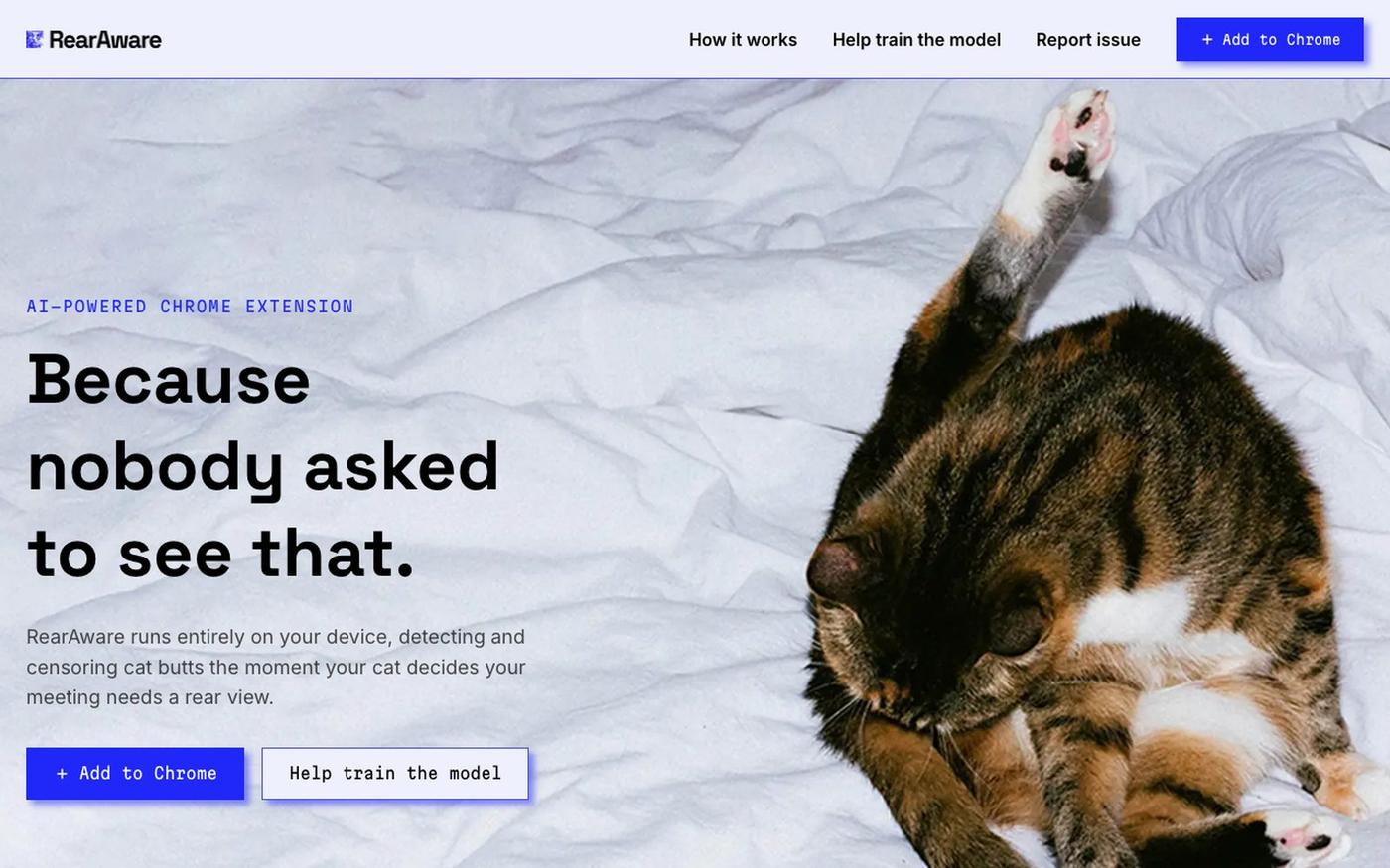 RearAware: cat butt censorship for video calls — screenshot