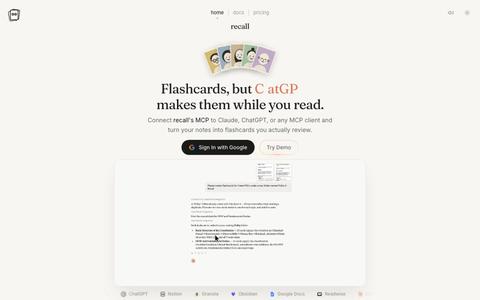 recall - flashcards your AI makes while you read — screenshot