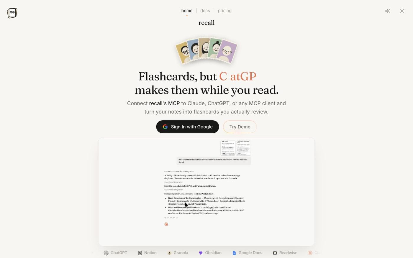 recall - flashcards your AI makes while you read — screenshot