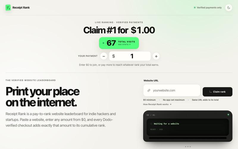 Receipt Rank — Pay-to-Rank Website Leaderboard — screenshot