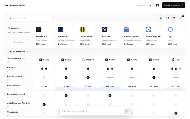 Compare Screen Recorders for Mac & Windows | Recorder Select — screenshot