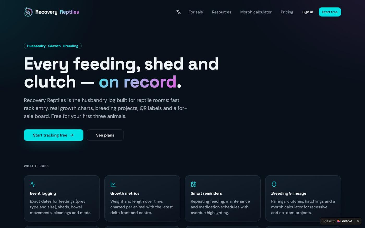Recovery Reptiles — Reptile Husbandry & Breeding Tracker — screenshot