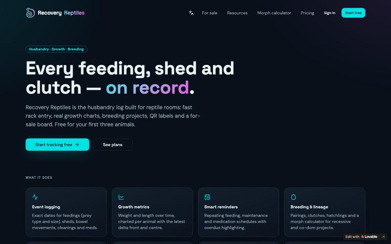 Recovery Reptiles — Reptile Husbandry & Breeding Tracker — screenshot