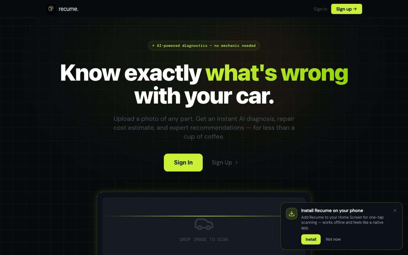 Recume — AI Car Scanner — screenshot