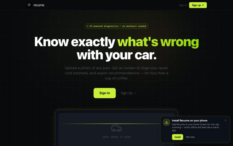 Recume — AI Car Scanner — screenshot