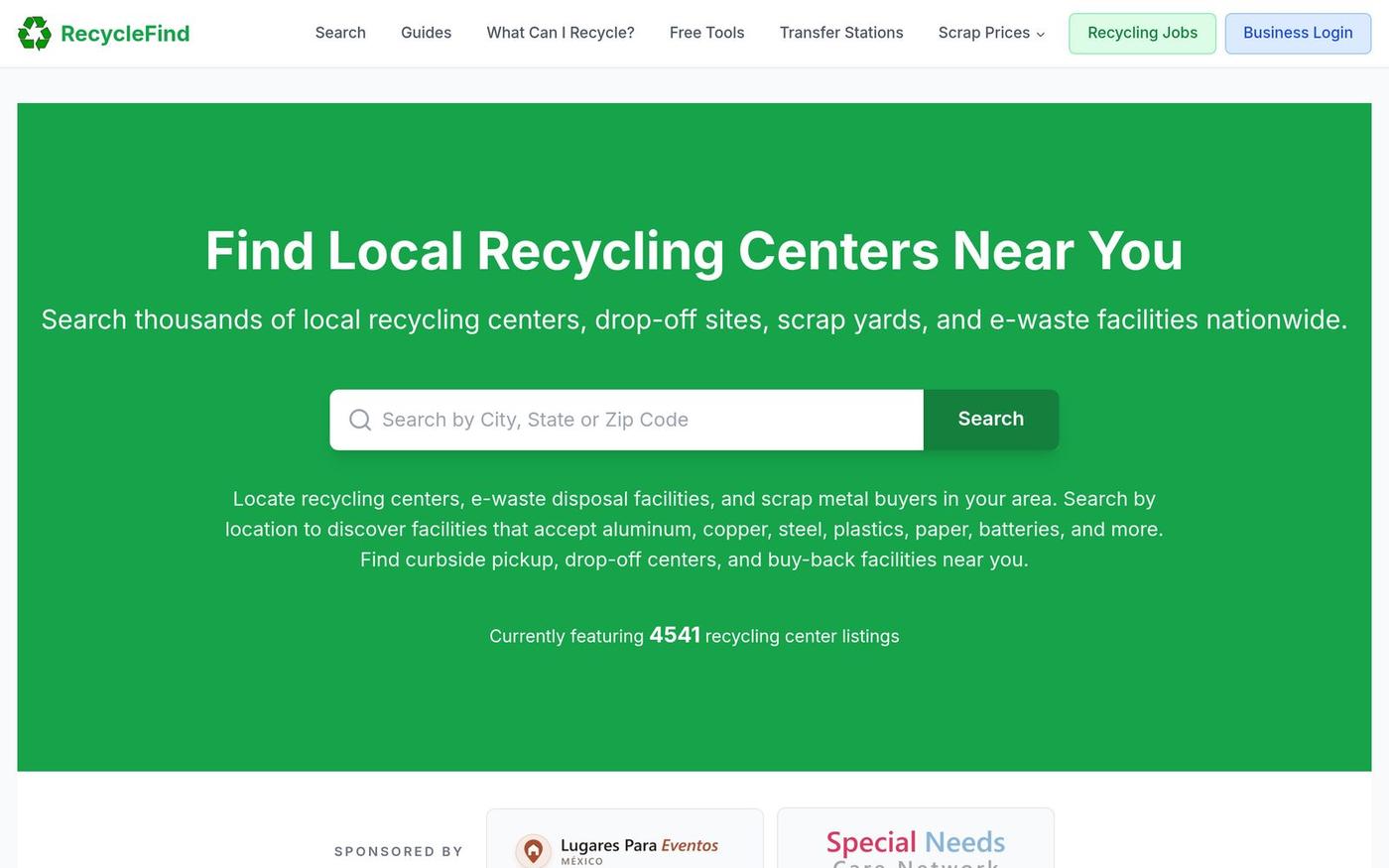 Find Local Recycling Centers: 3,500+ Locations | RecycleFind — screenshot