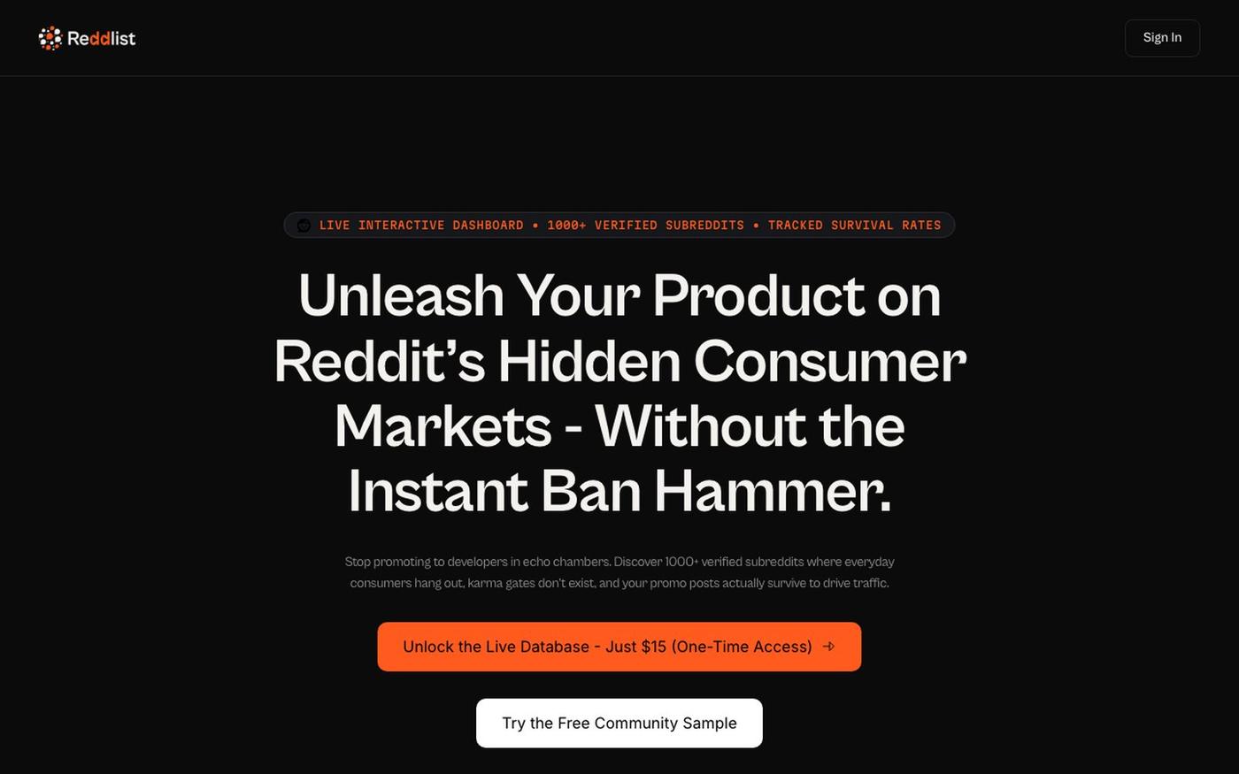 Reddlist - Reach Millions on Reddit Without Automod Bans (Verified Database) — screenshot