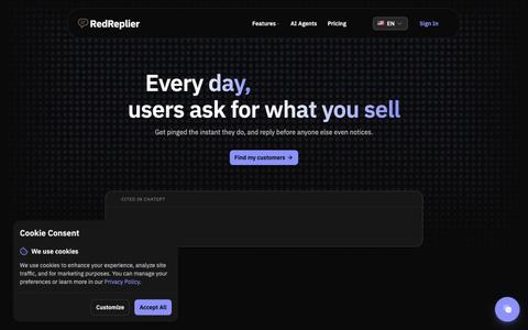 Reddit Keyword Monitoring to Find Customers | RedReplier — screenshot
