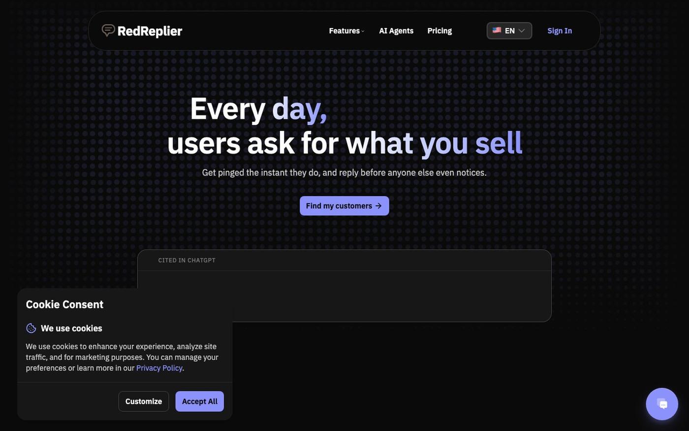 Reddit Keyword Monitoring to Find Customers | RedReplier — screenshot