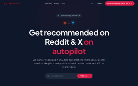 RedScout AI | Reddit & X (Twitter) Lead Generation — Find Customers 24/7 — screenshot