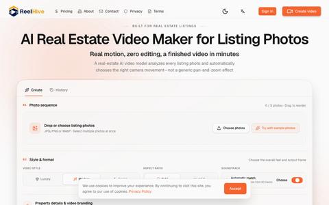 AI Real Estate Video Maker from Photos | ReelHive — screenshot