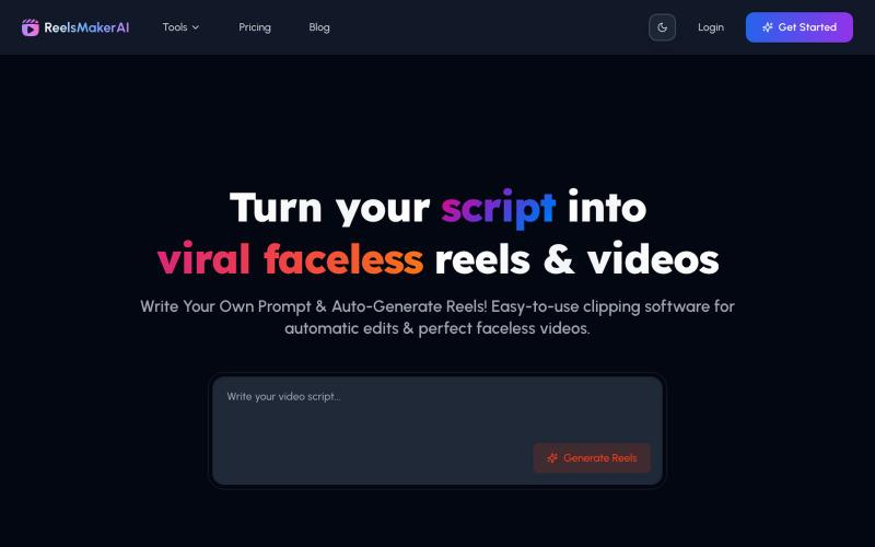 AI Faceless Reels Maker & Automated Video Editing Tool | ReelsMakerAI — screenshot