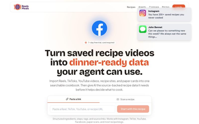 ReelsMeals - Turn Saved Recipe Videos Into Dinner-Ready Data — screenshot