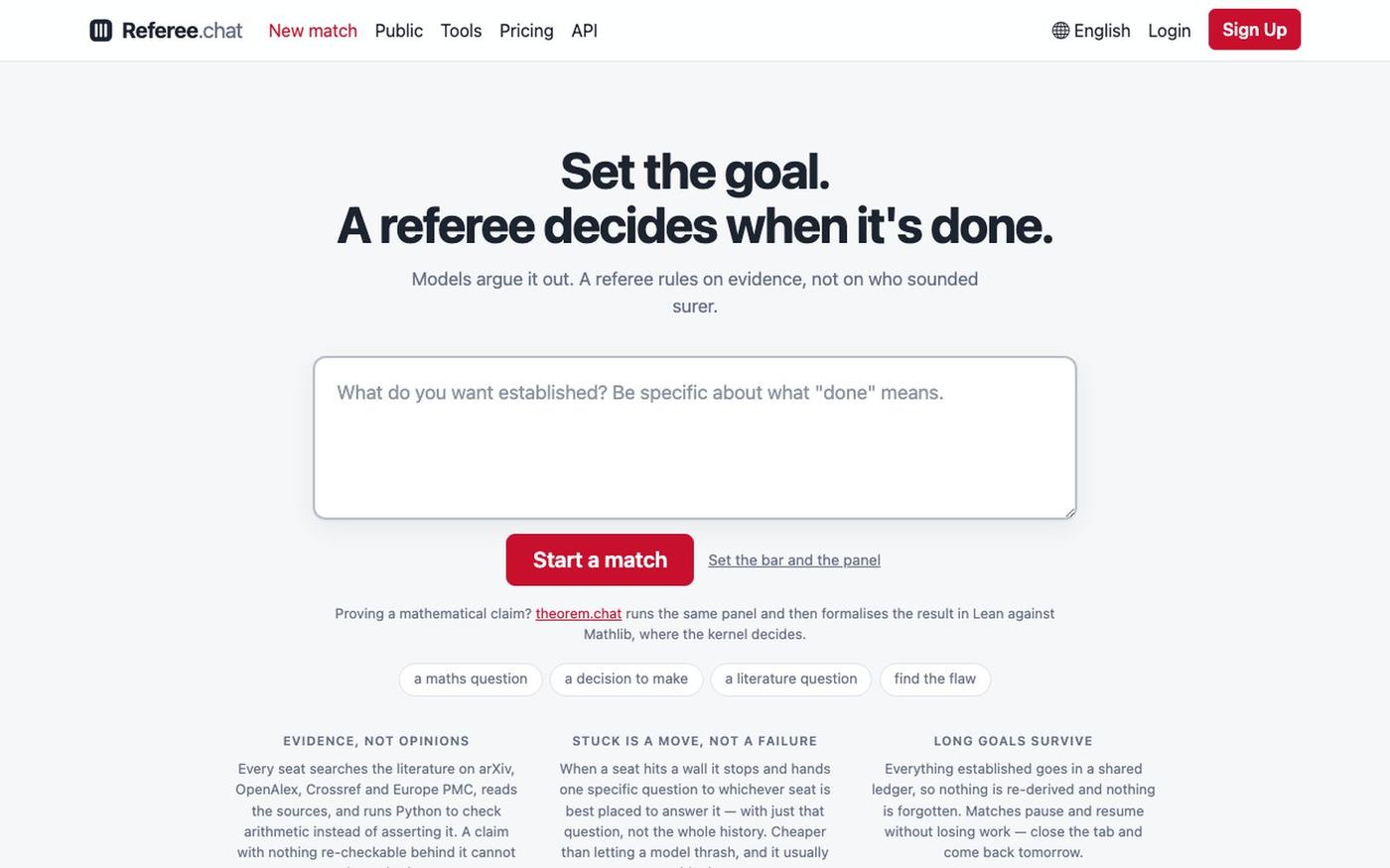 Referee.chat — An AI Panel Works Your Goal, a Referee Rules — screenshot