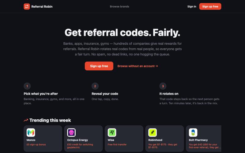 Referral Robin – Get Referral Codes, Fairly — screenshot