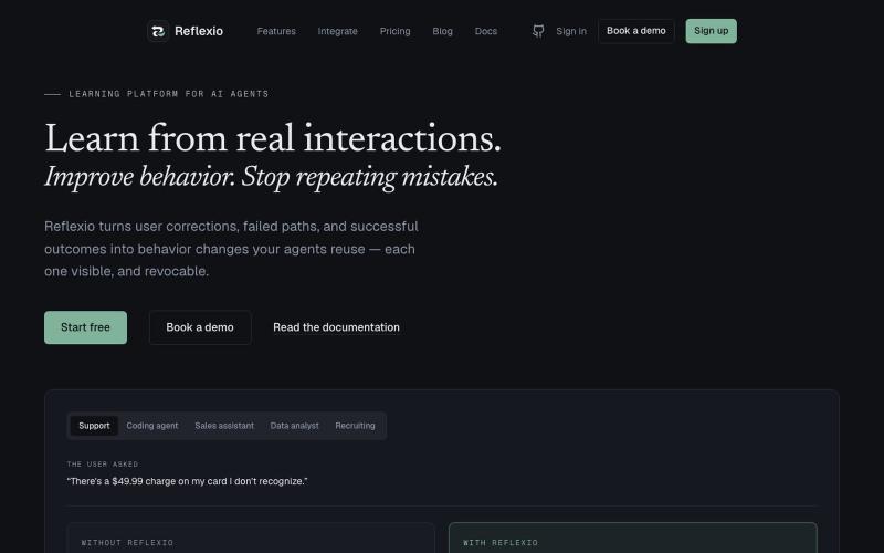 Reflexio - The Learning Platform for AI Agents — screenshot