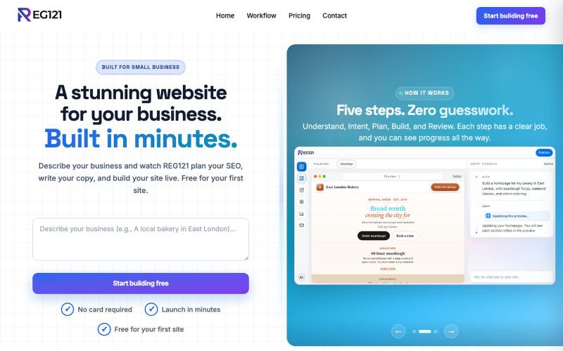 REG121 | AI Website Builder for Small Businesses and Agencies — screenshot