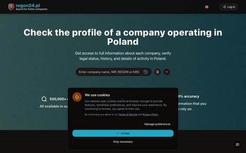 Regon24 - Wyszukiwarka Firm CEIDG, REGON, KRS | Sprawdź Firmę Online — screenshot