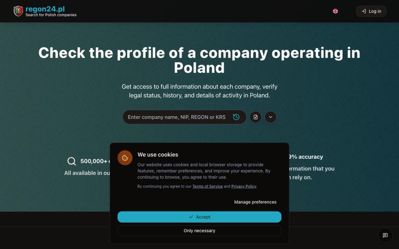 Regon24 - Wyszukiwarka Firm CEIDG, REGON, KRS | Sprawdź Firmę Online — screenshot