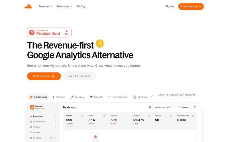 Reignat - Simple, Privacy-First Google Analytics Alternative — screenshot