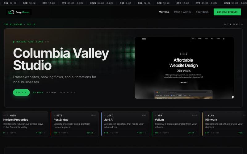 Reign — the board where products pay to rule — screenshot